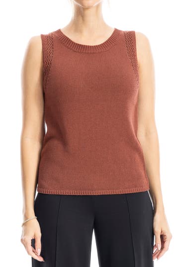 Max Studio Pointelle Stitch Crocheted Tank In Chestnut