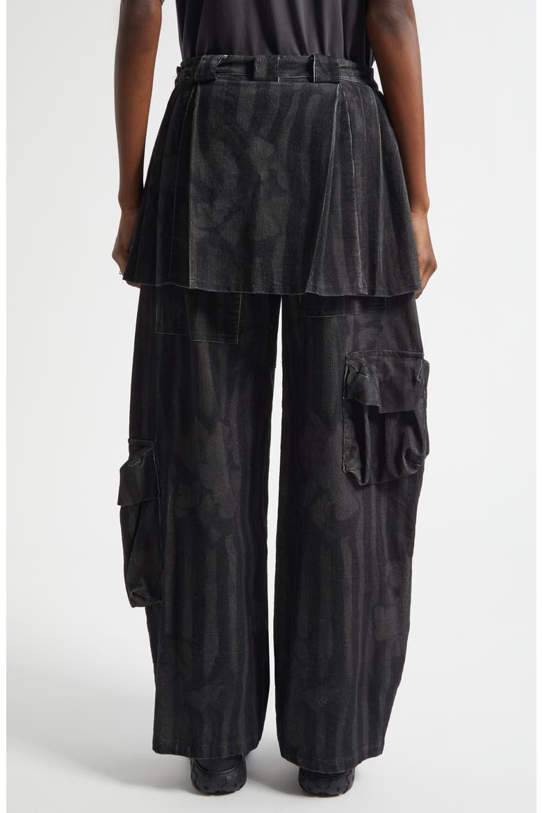 Lawn Plaid Skirt Overlay Cargo Pants, Alternate, color, BLACK WAVY FLOWER STRIPE
