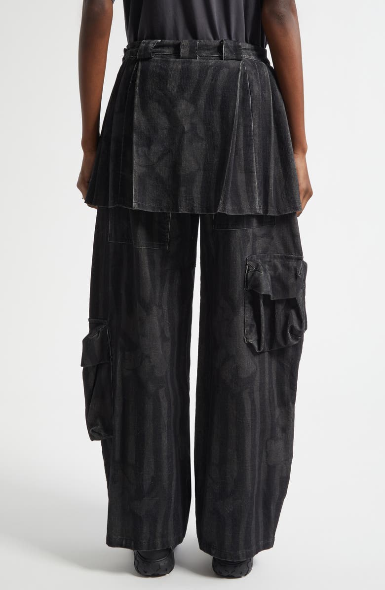 Collina Strada Lawn Plaid Skirt Overlay Cargo Pants, Alternate, color, Black Wavy Flower Stripe