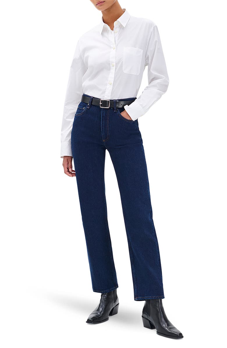 rag & bone Harlow High Waist Straight Leg Jeans, Alternate, color, Dark Rinse