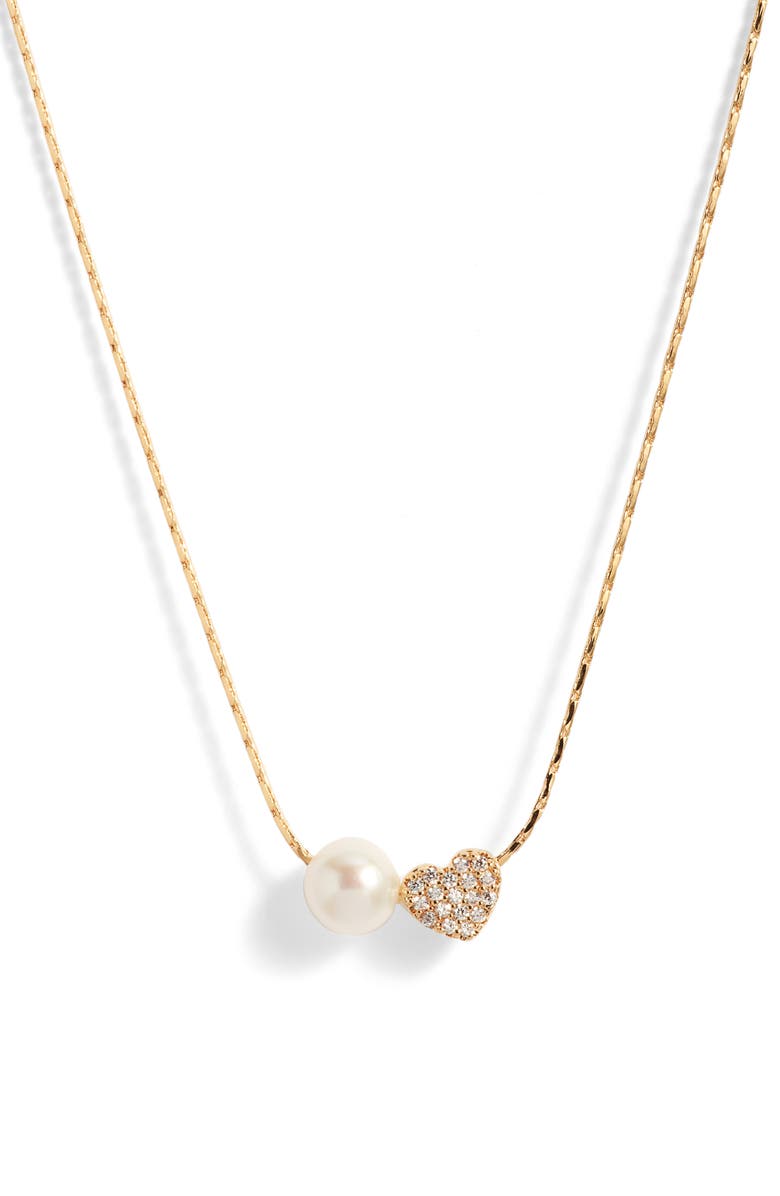 Nordstrom Demi Fine Heart & Freshwater Pearl Duo Pendant Necklace, Main, color, 14K Gold Plated