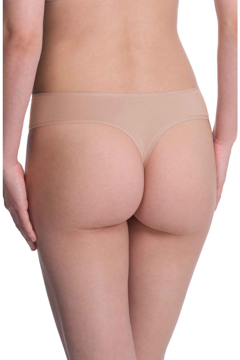 Bliss Bare Stretch Cotton Thong, Alternate, color, CAFE