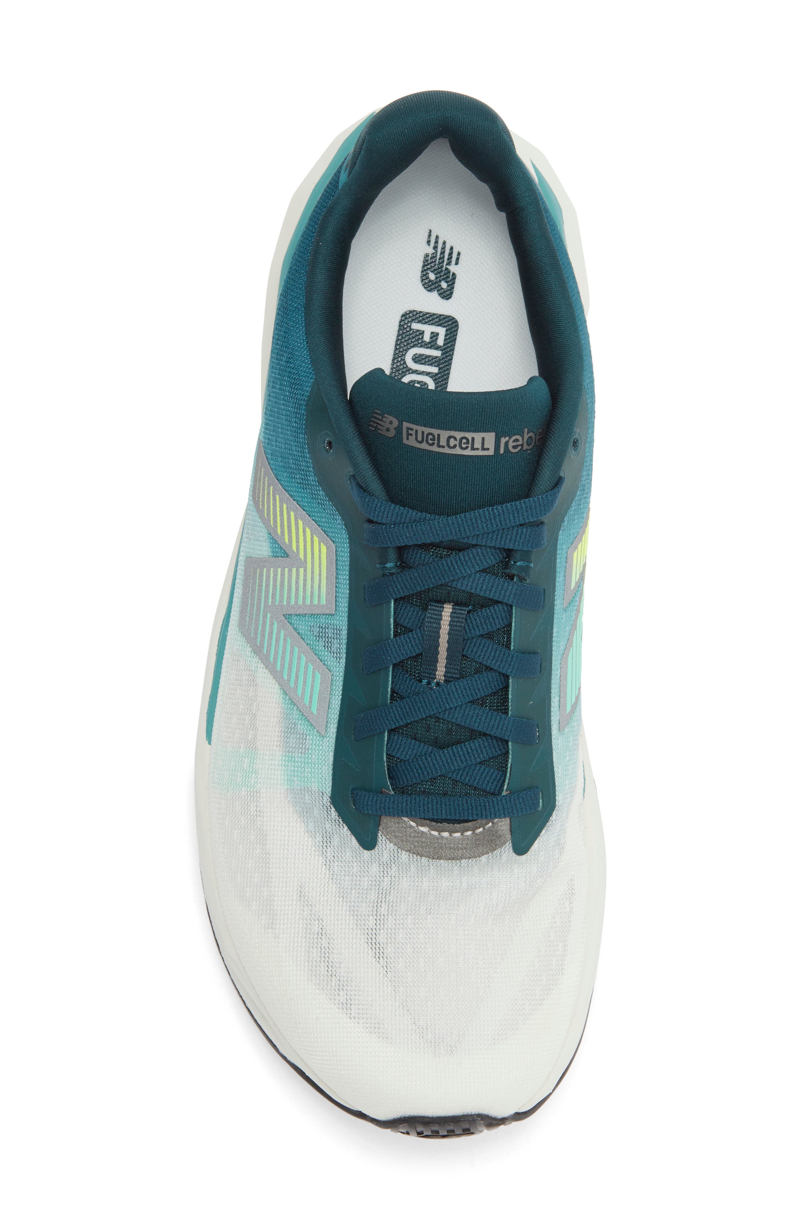 New Balance FuelCell Rebel v5 Running Shoe, Alternate, color, Medusa Green/ Faded Teal