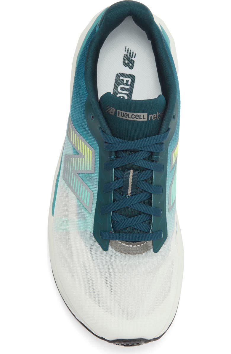 New Balance FuelCell Rebel v5 Running Shoe, Alternate, color, Medusa Green/ Faded Teal