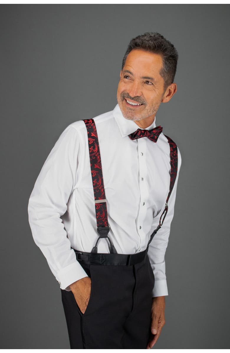 Trafalgar Christian the Romantic Brocade Silk Button End Suspenders, Alternate, color, Red