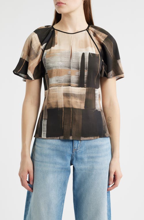 Hugo Boss Regular-fit Blouse With Modern Print In Brown