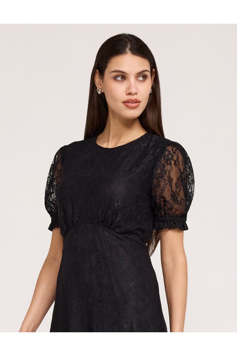 Mela Puff Sleeve Midi Tea Dress, Alternate, color, Black