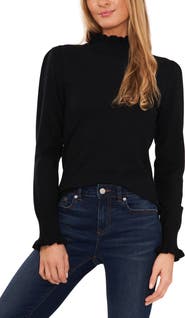 CeCe Ruffle Mock Neck Sweater