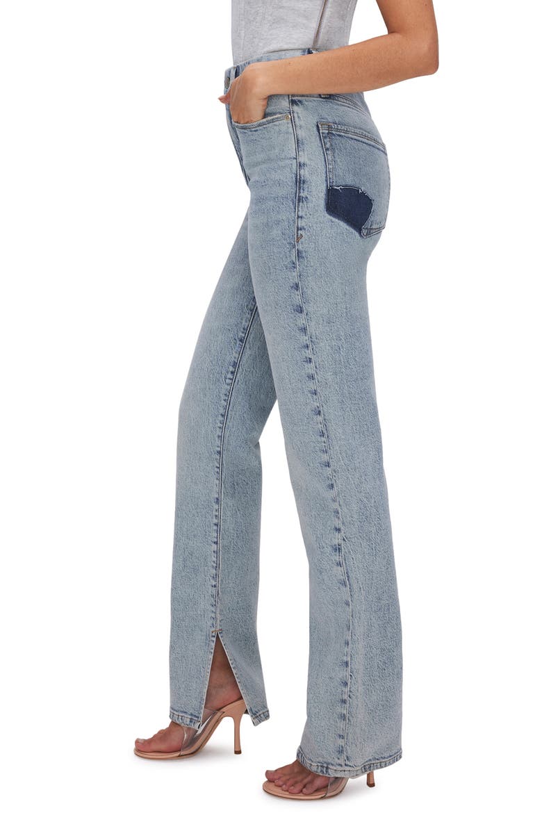 Good American Good Boy Split Hem High Waist Straight Leg Jeans, Alternate, color, Indigo541