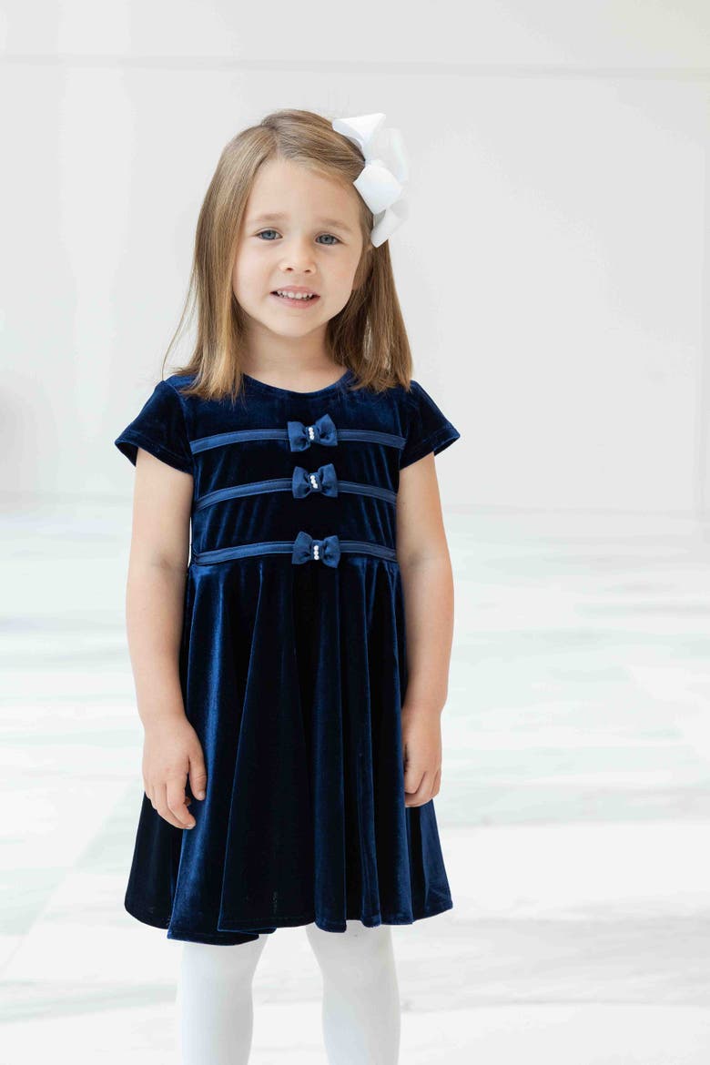 Stretch Velvet Dress With Pearls, Alternate, color, Navy