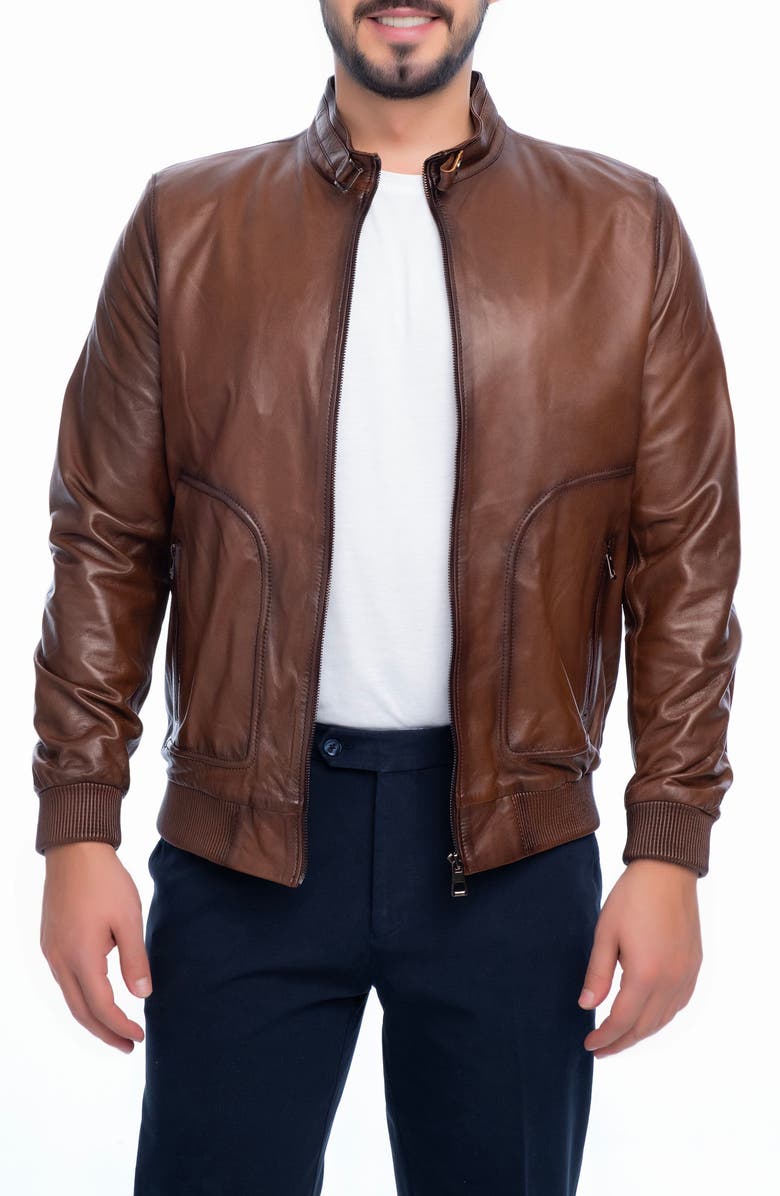 VELLAPAIS Larue Leather Jacket, Main, color, Brown
