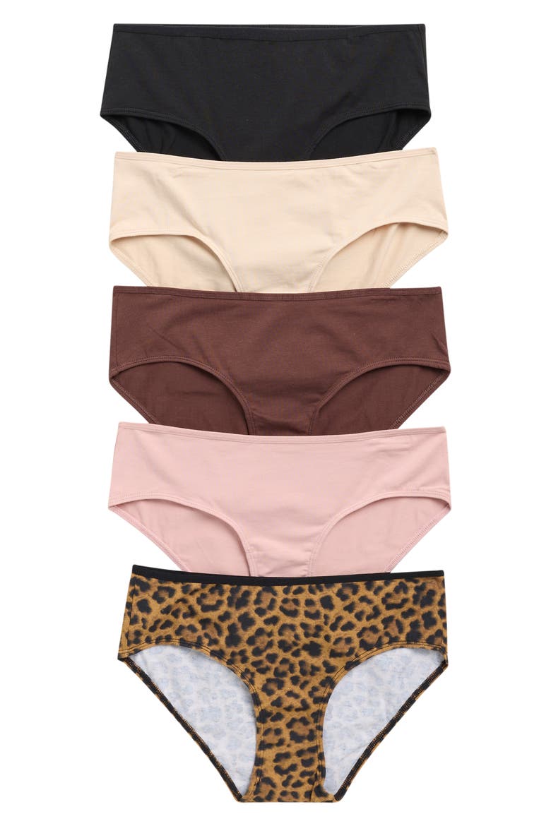 5-Pack Stretch Cotton Hipster Briefs, Main, color, LEOPARD- BEIGE MULTI