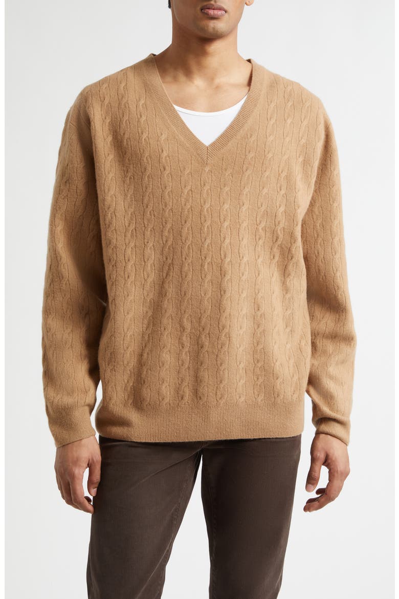 V-Neck Wool Sweater, Main, color, TOFFEE