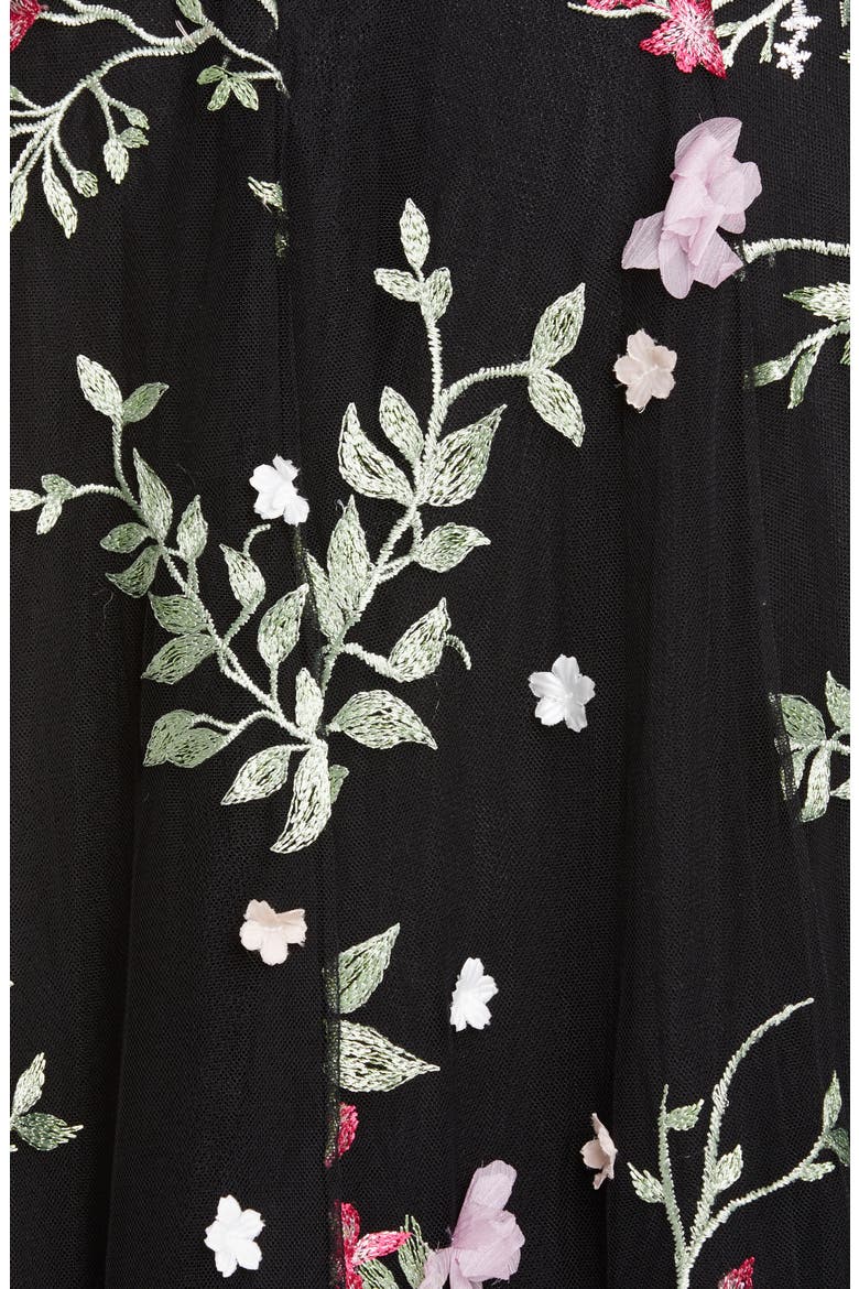 Floral Appliqué High/Low Cocktail Dress, Alternate, color, BLACK