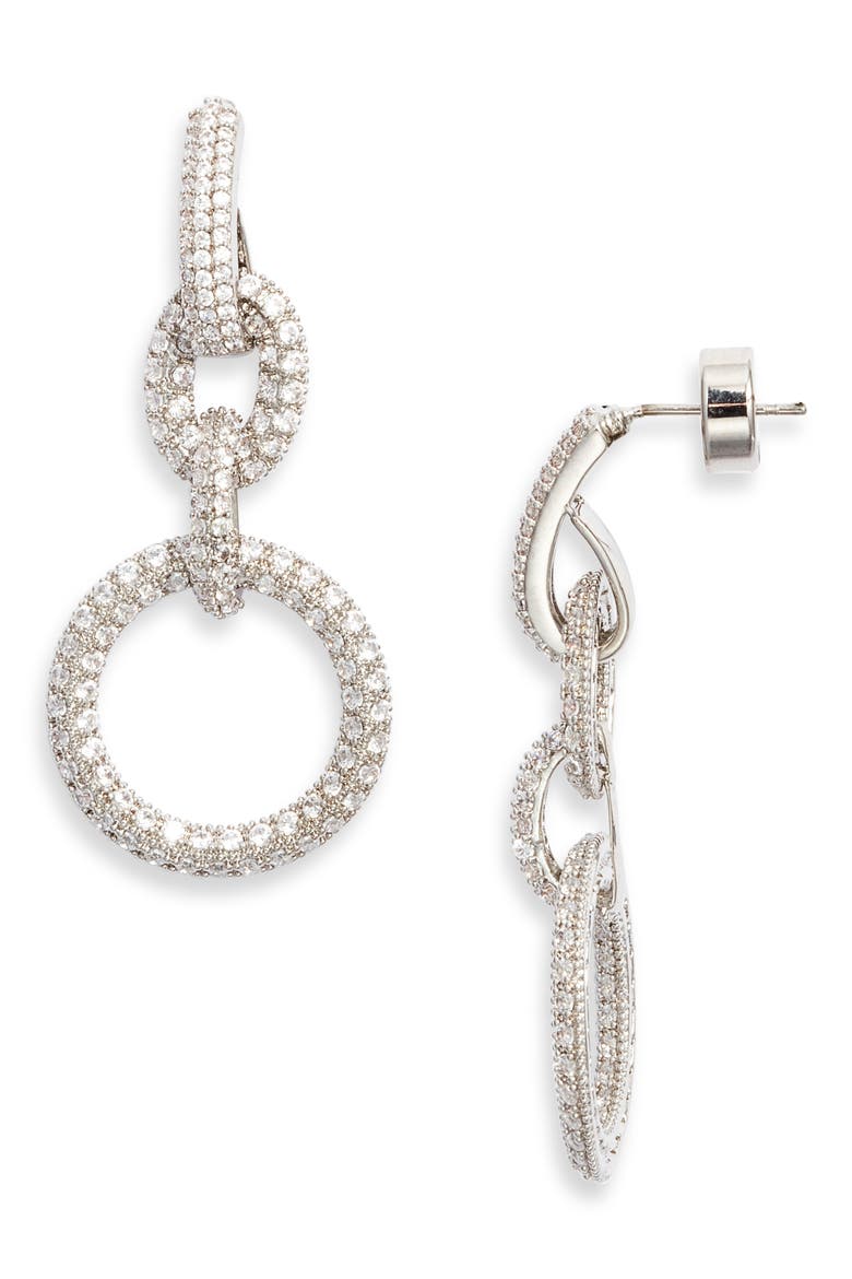 Cubic Zirconia Link Drop Earrings, Main, color, CLEAR- SILVER