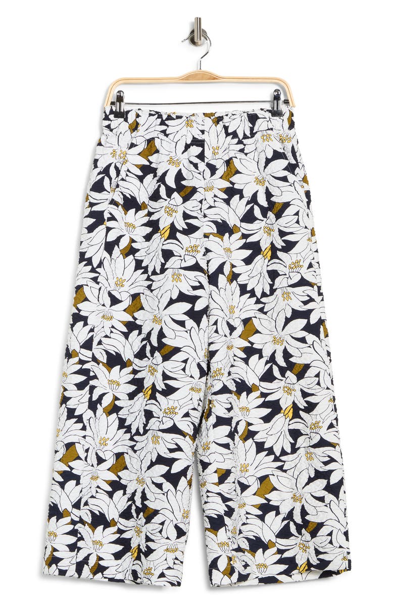 Adrianna Papell Crinkle Wide Leg Pants, Main, color, Navy/ Ivory Lily