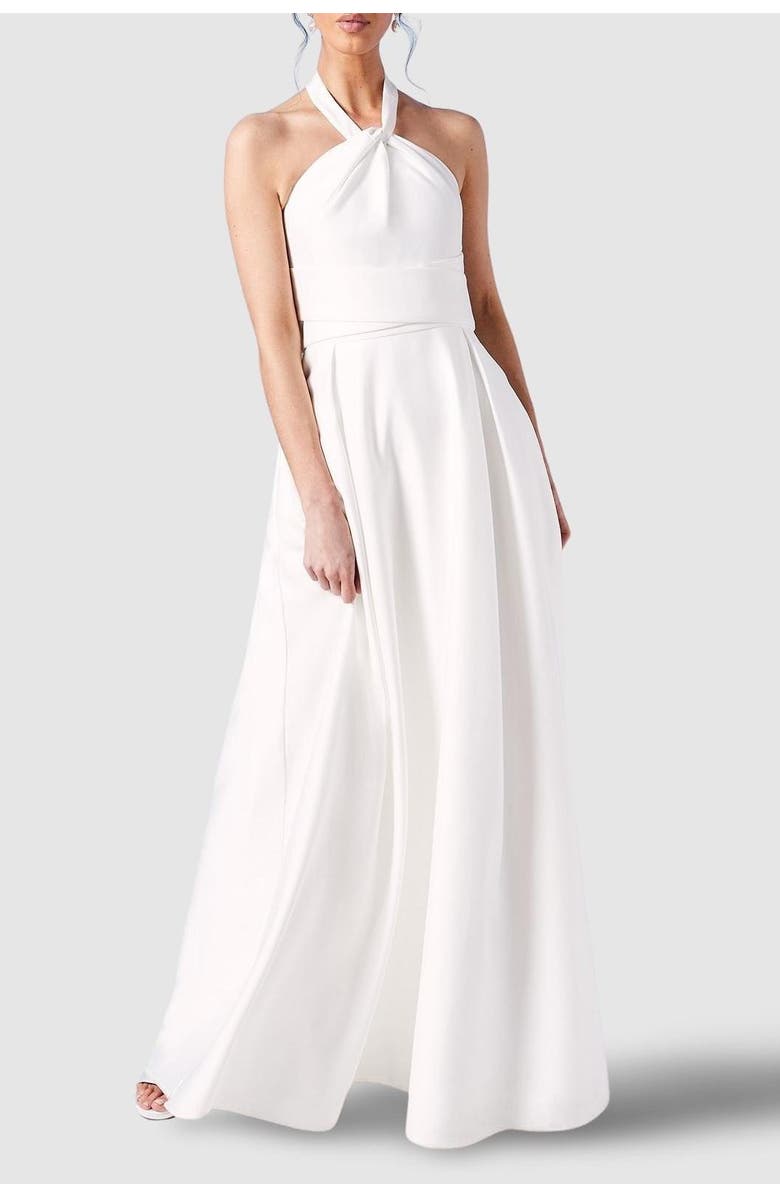 Coast Satin Halterneck Wedding Dress, Alternate, color, Ivory