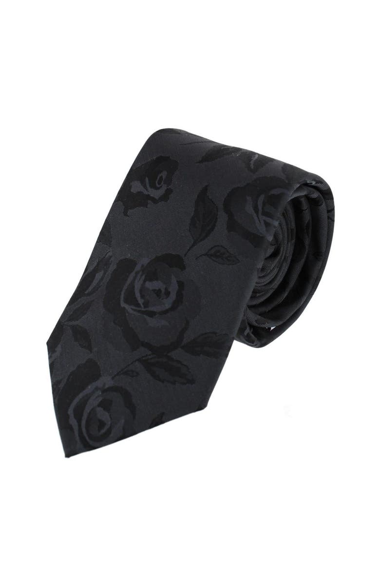 Rose Print Tone on Tone Tie & Pocket Square Bundle, Alternate, color, Black