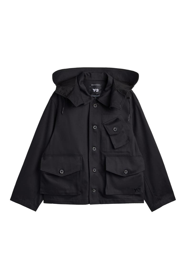 Hooded Cotton Twill Jacket, Main, color, BLACK