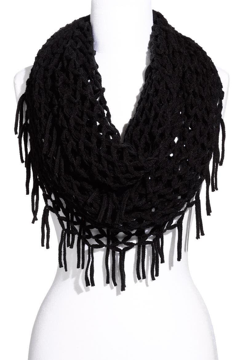 Airy Woven Fringed Infinity Scarf, Main, color, BLACK