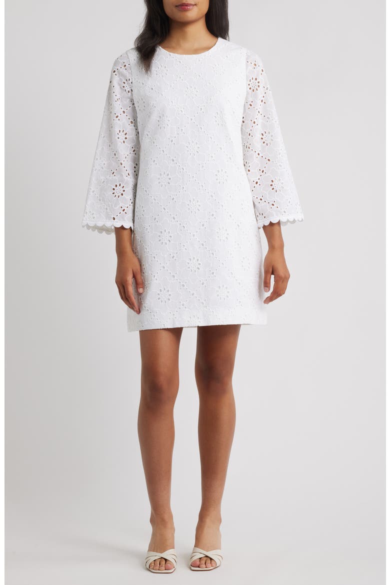 Richie Eyelet Embroidered Shift Dress, Main, color, RESORT WHITE BEACH HAVEN