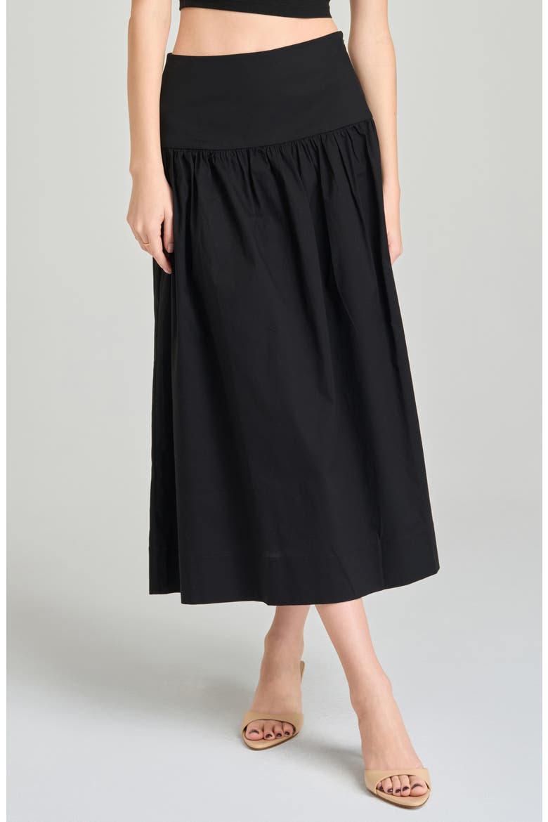 Mia Stretch Cotton Midi Skirt, Main, color, BLACK