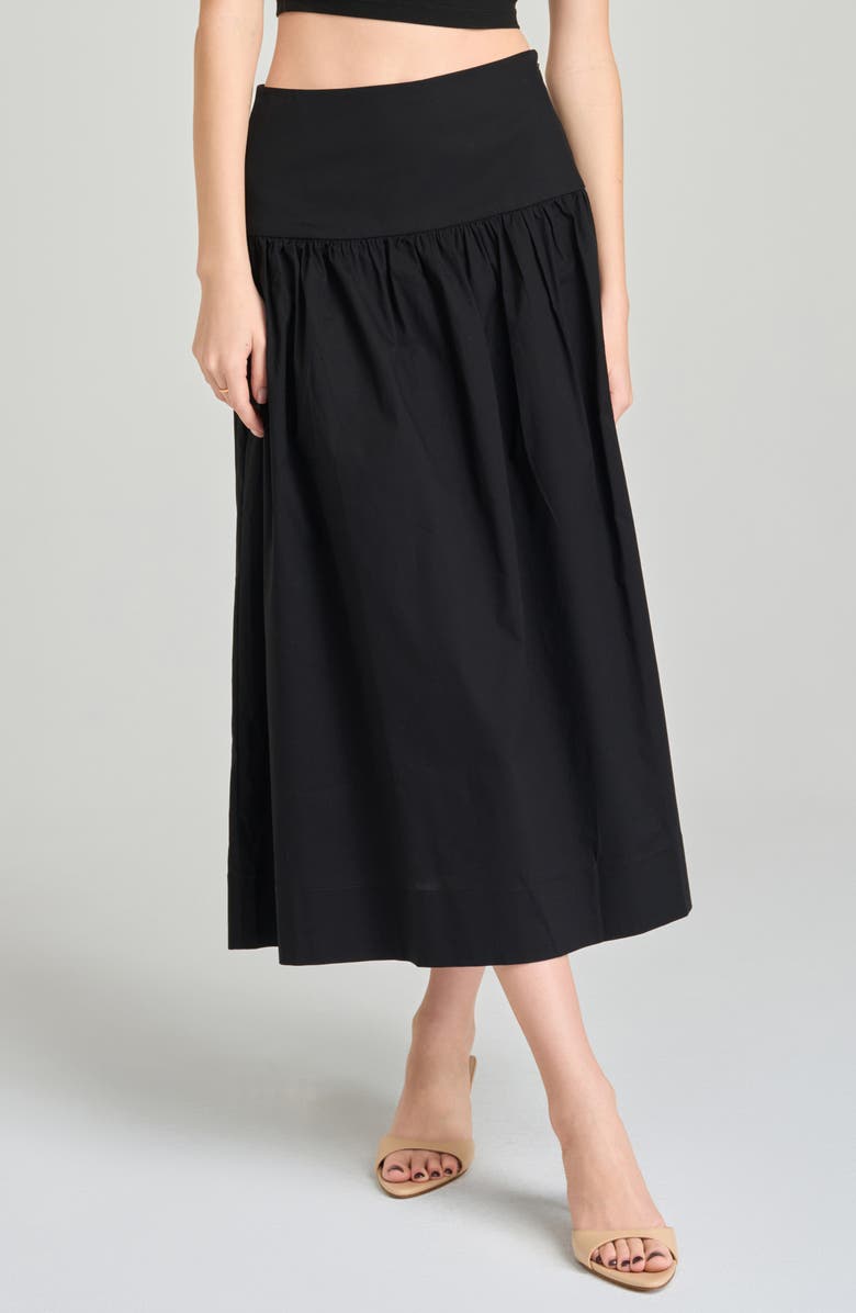 WAYF Mia Stretch Cotton Midi Skirt, Main, color, Black