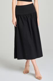 WAYF Mia Stretch Cotton Midi Skirt
