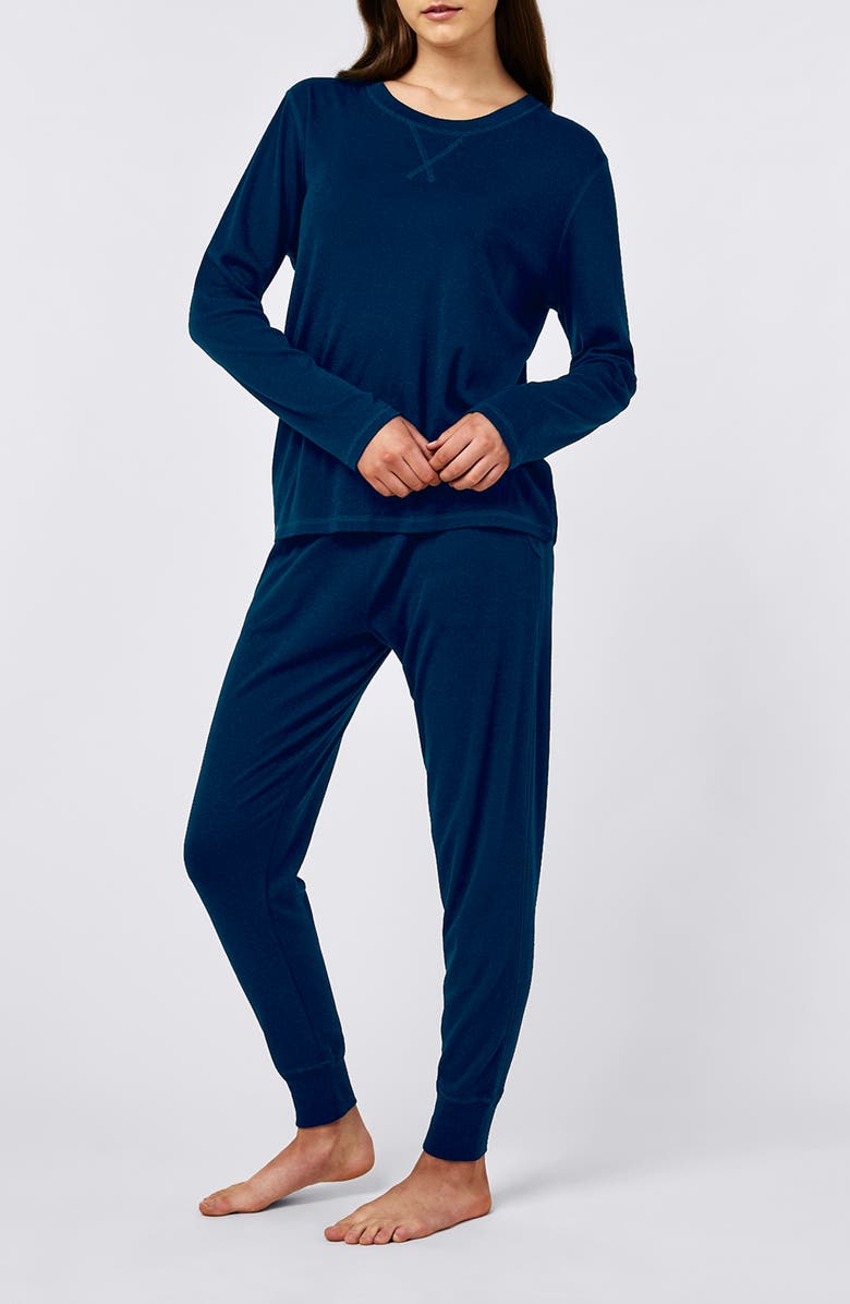 Papinelle Pia Cotton Blend Pajamas, Alternate, color, Navy