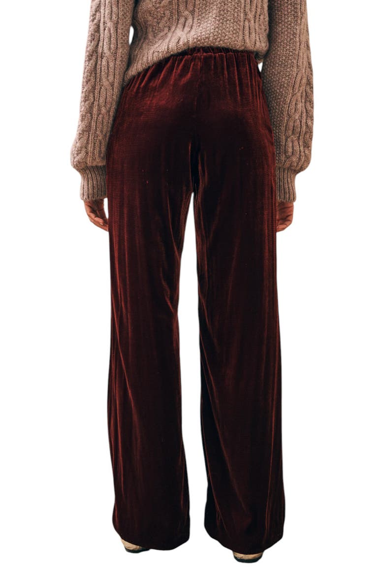 Genevieve Wide Leg Stretch Velvet Pants, Alternate, color, MAROON BANNER