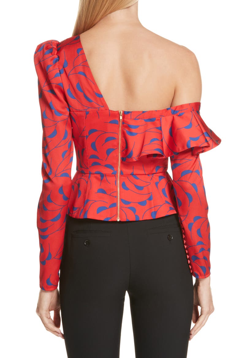 Azalea Print Ruffle Detail One-Shoulder Top, Alternate, color, RED/ NAVY