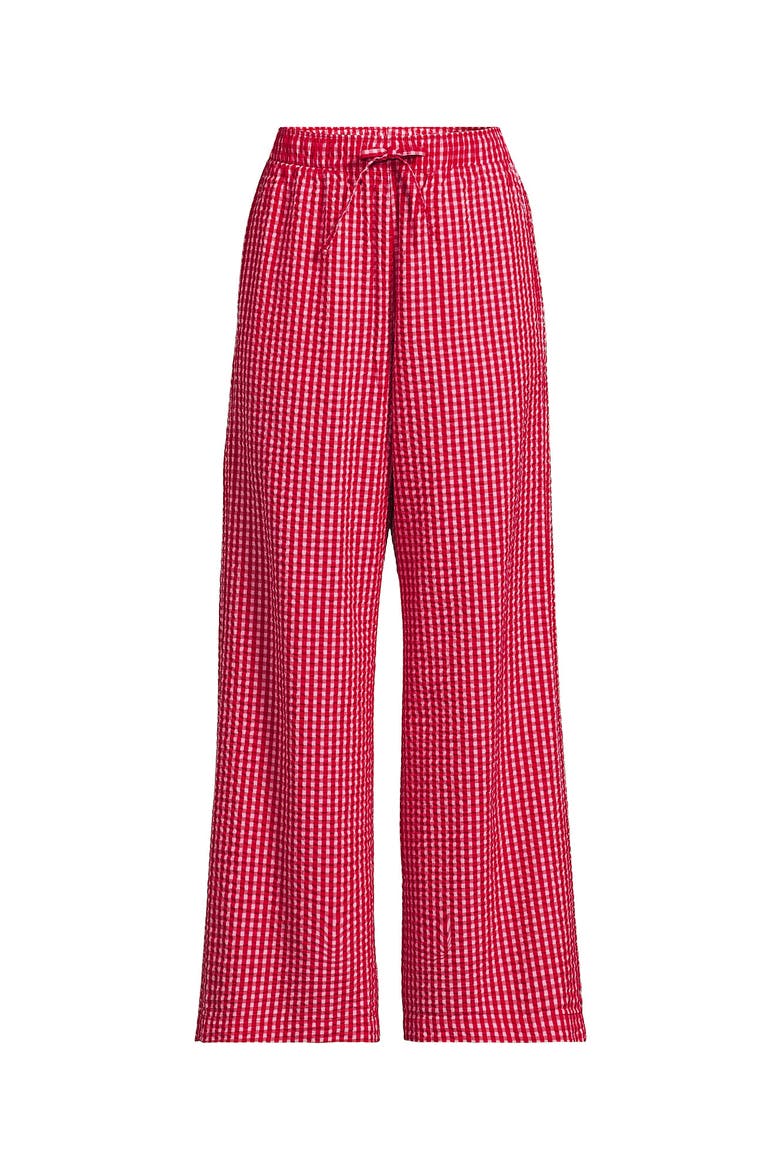 Seersucker High Rise Drawstring Wide Leg Pants, Alternate, color, Compass Red/Pink Gingham