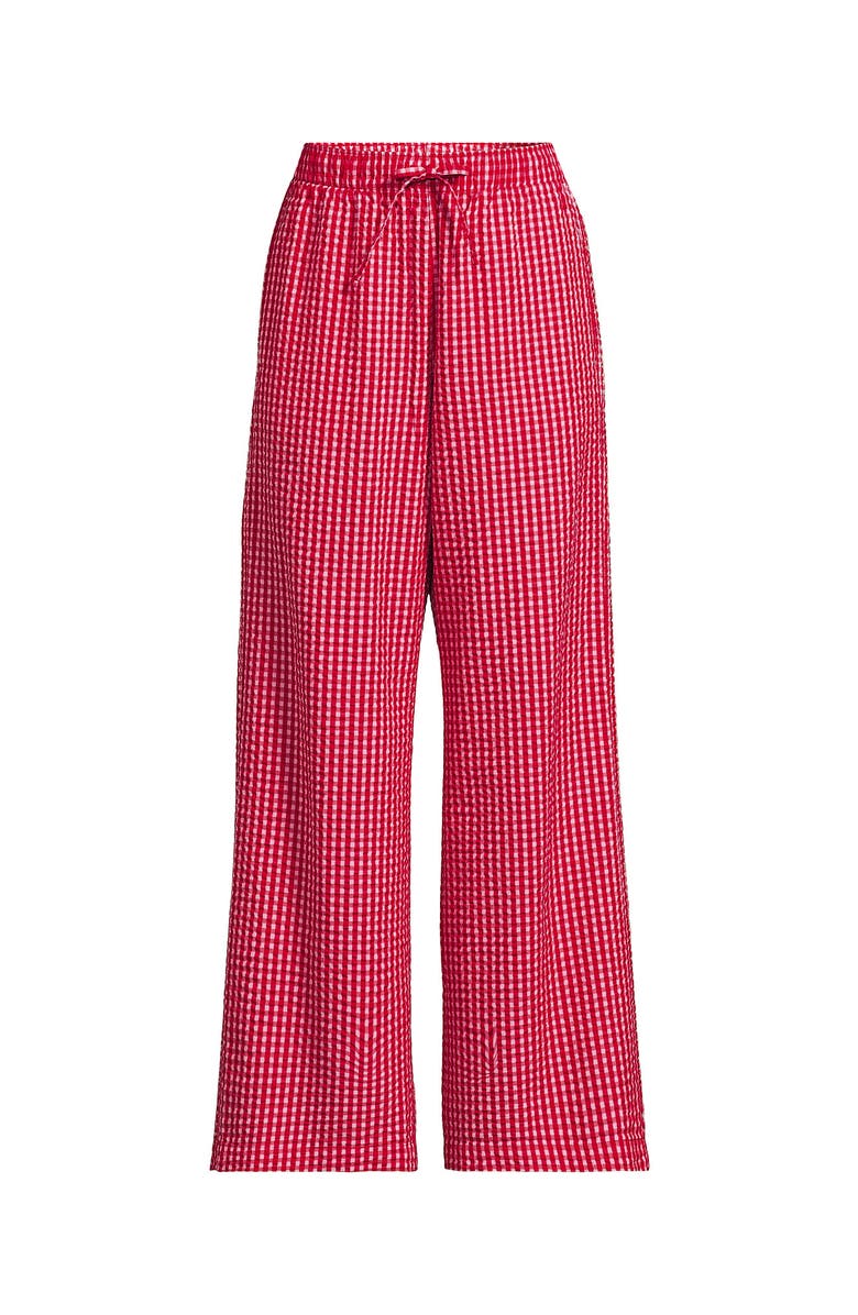 Lands' End Seersucker High Rise Drawstring Wide Leg Pants, Main, color, Compass Red/Pink Gingham