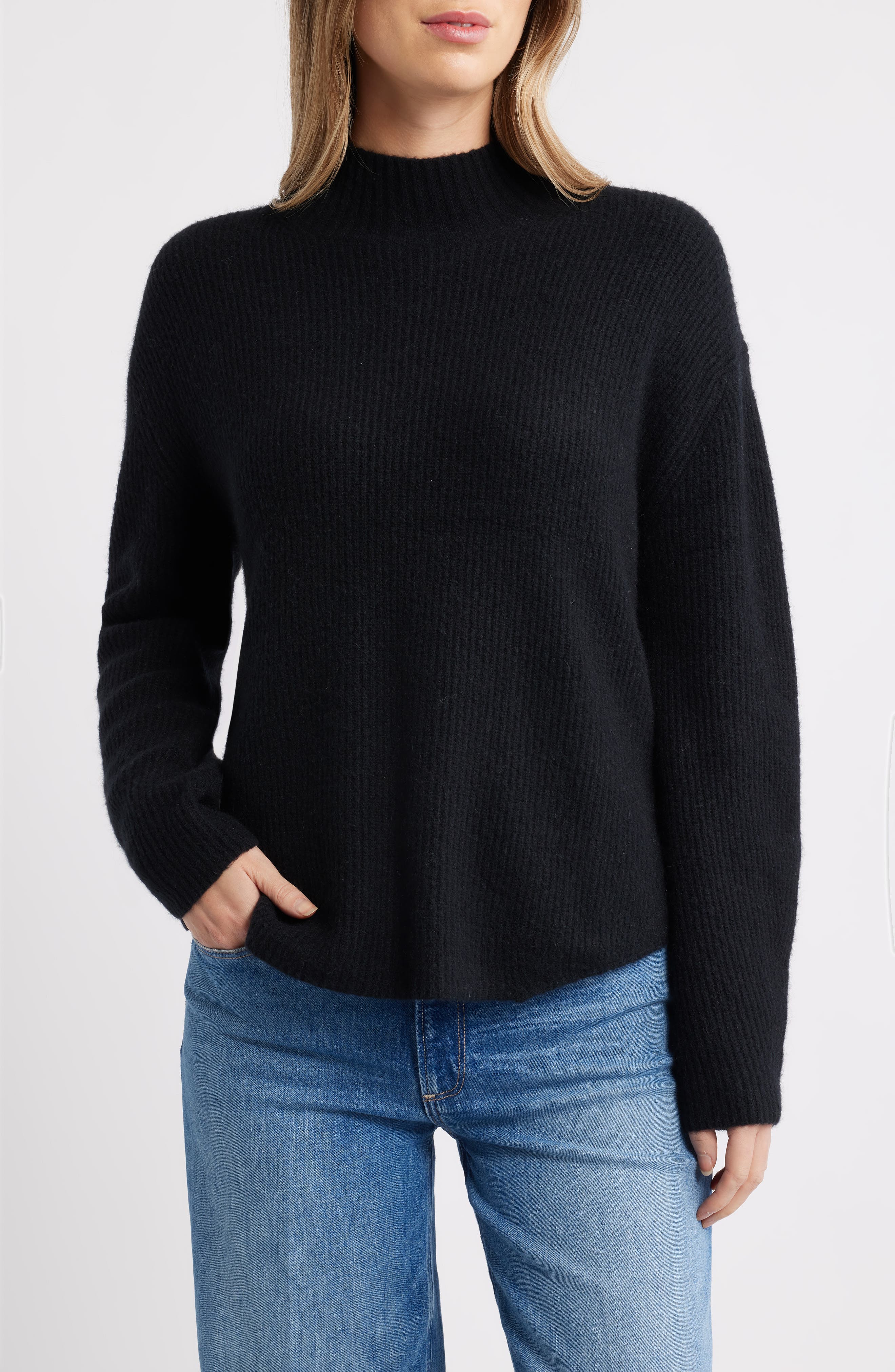 Caslon® Shirttail Mock Neck Sweater