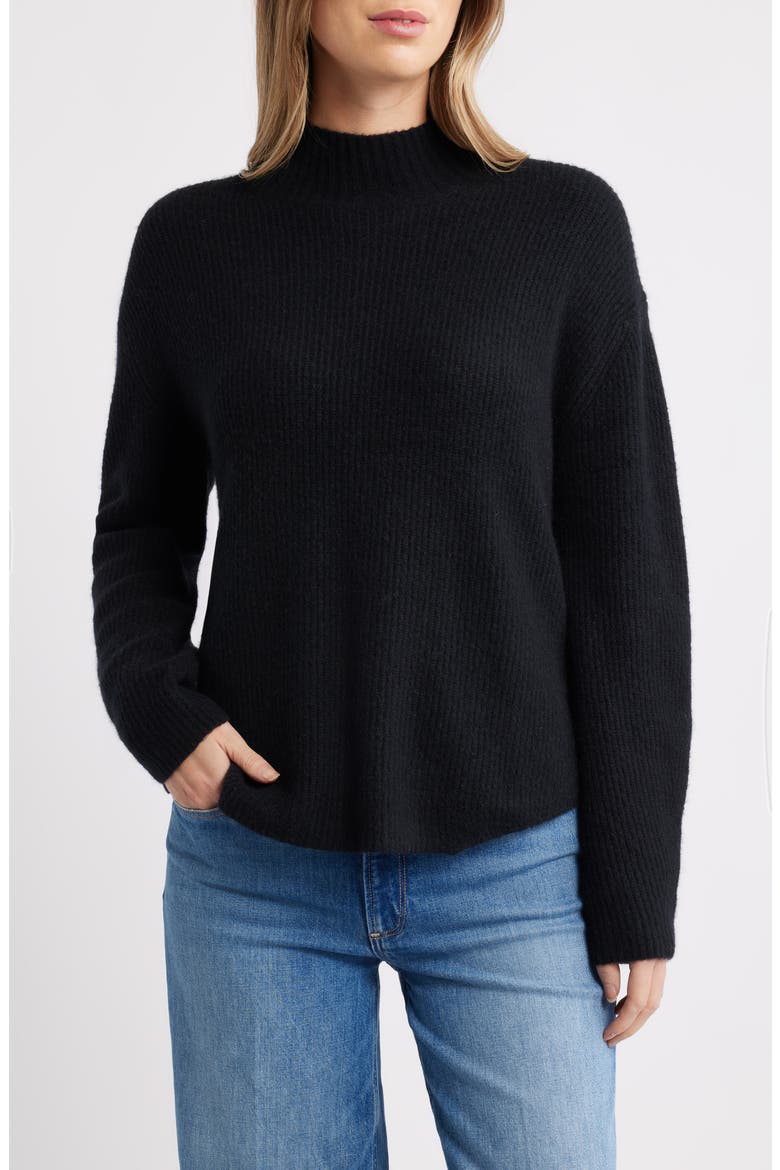Shirttail Mock Neck Sweater, Main, color, BLACK