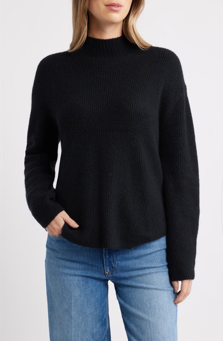 Caslon<sup>®</sup> Shirttail Mock Neck Sweater, Main, color, Black