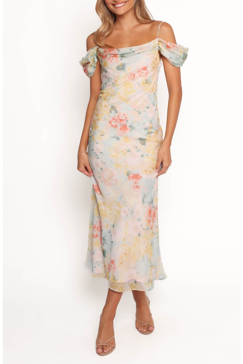 Esther Floral Cold Shoulder Midi Dress, Main, color, YELLOW MULTI
