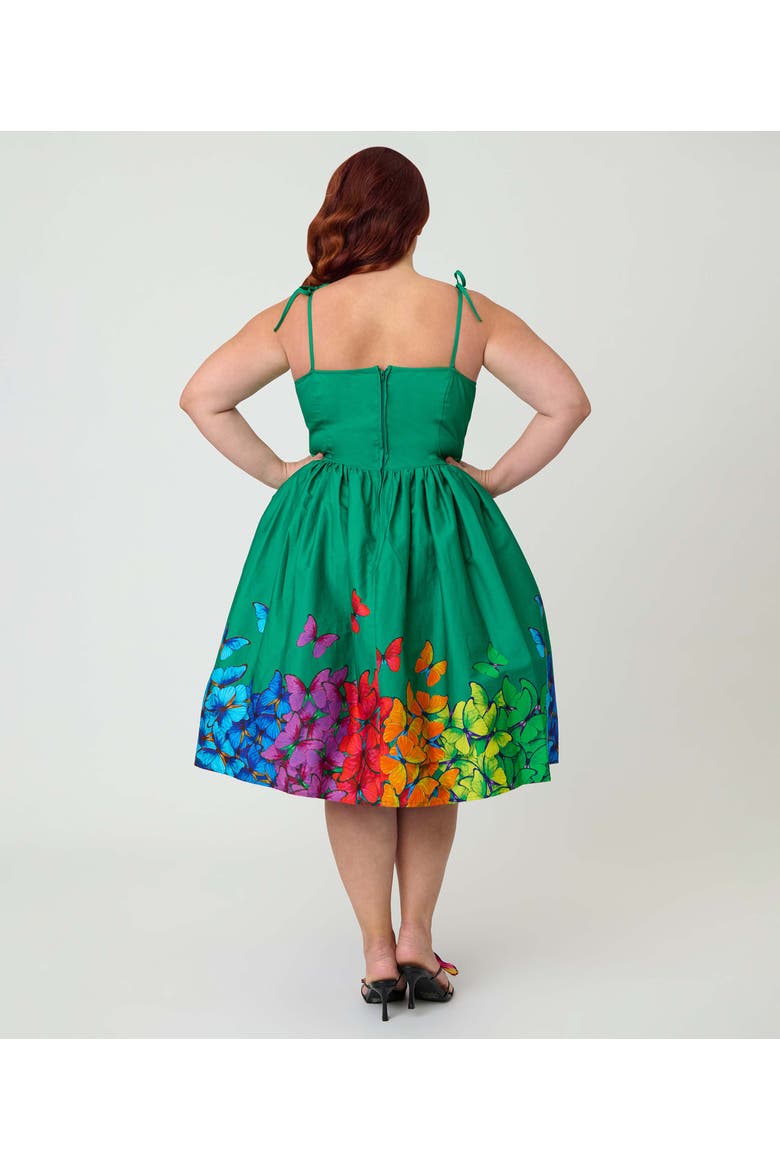 Plus Size 1950s Bobbie Swing Dress, Alternate, color, Green W/ Rainbow Butterflies