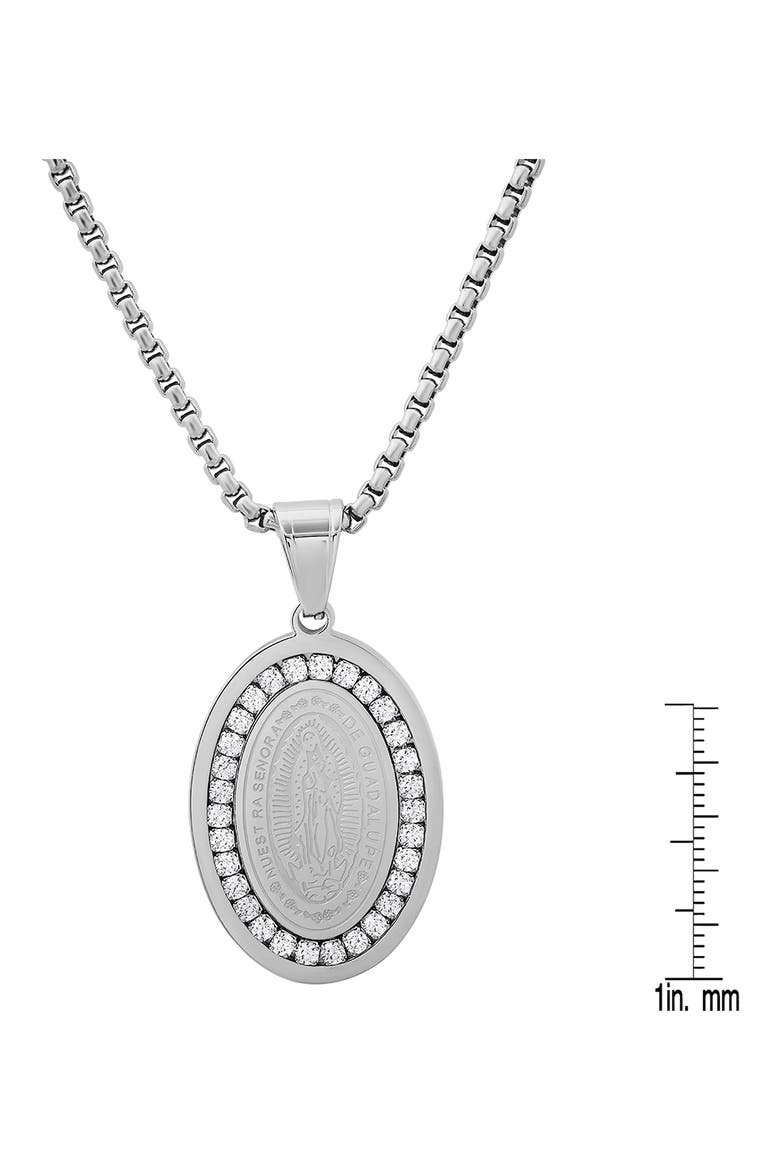 Men's Our Lady of Guadalupe Cubic Zirconia Oval Pendant Necklace, Alternate, color, SILVER