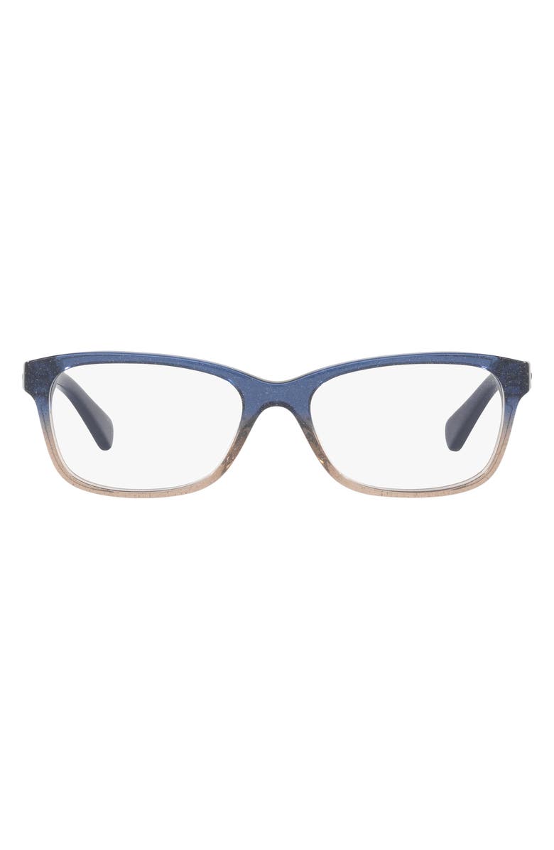COACH 53mm Rectangular Optical Glasses, Main, color, Blue Beige Glitter / Demo Lens