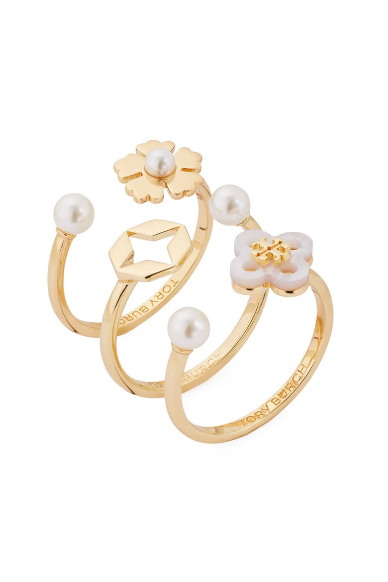 Forget Me Not Set of 3 Stacking Rings, Alternate, color, GOLD / MOTHER OF PEARL / CREAM