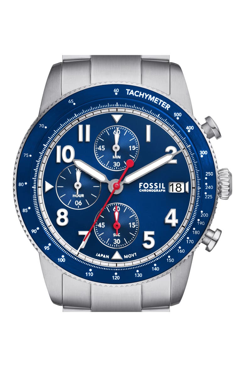 Sport Tourer Bracelet Chronograph Watch, 42mm, Alternate, color, SILVER/BLUE