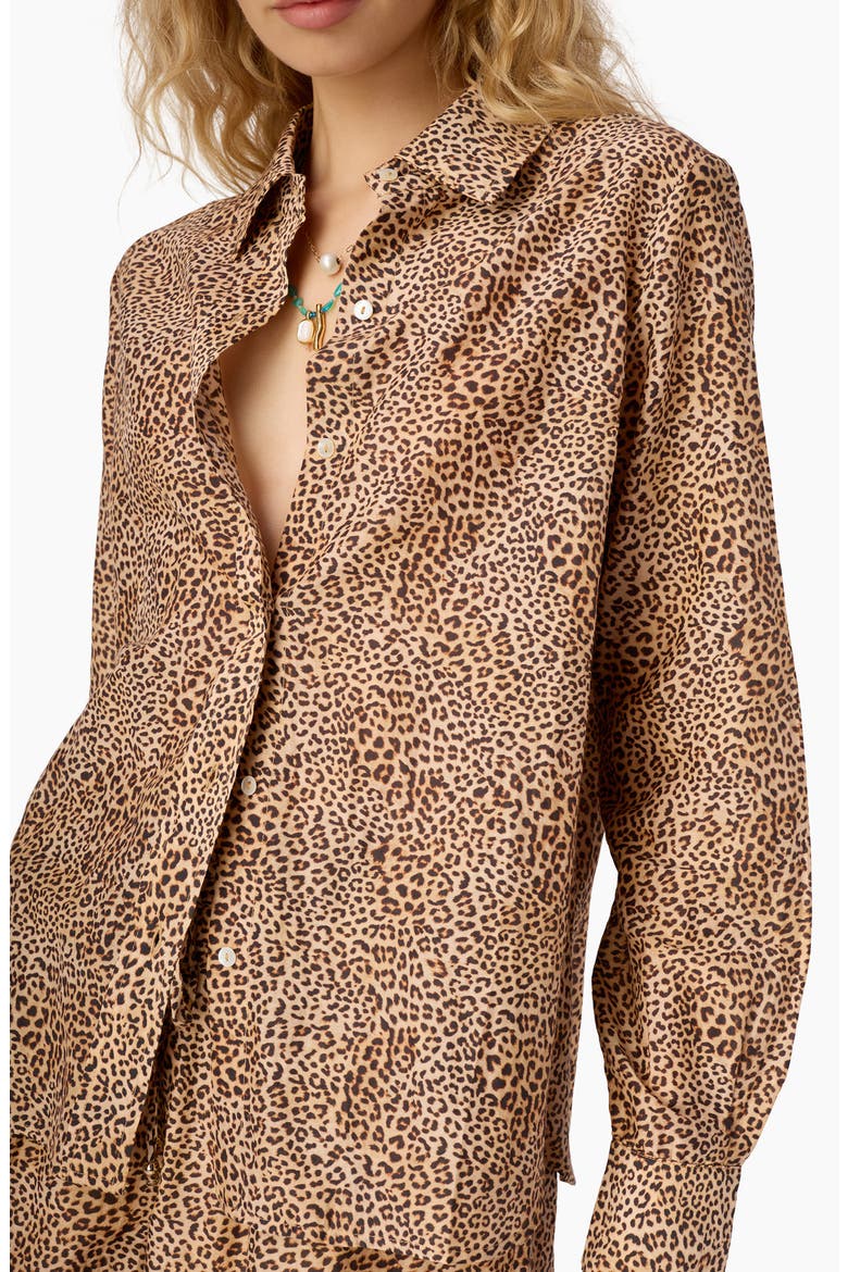 Rafella Floral Cotton & Silk Button-Up Shirt, Alternate, color, LEOPARD