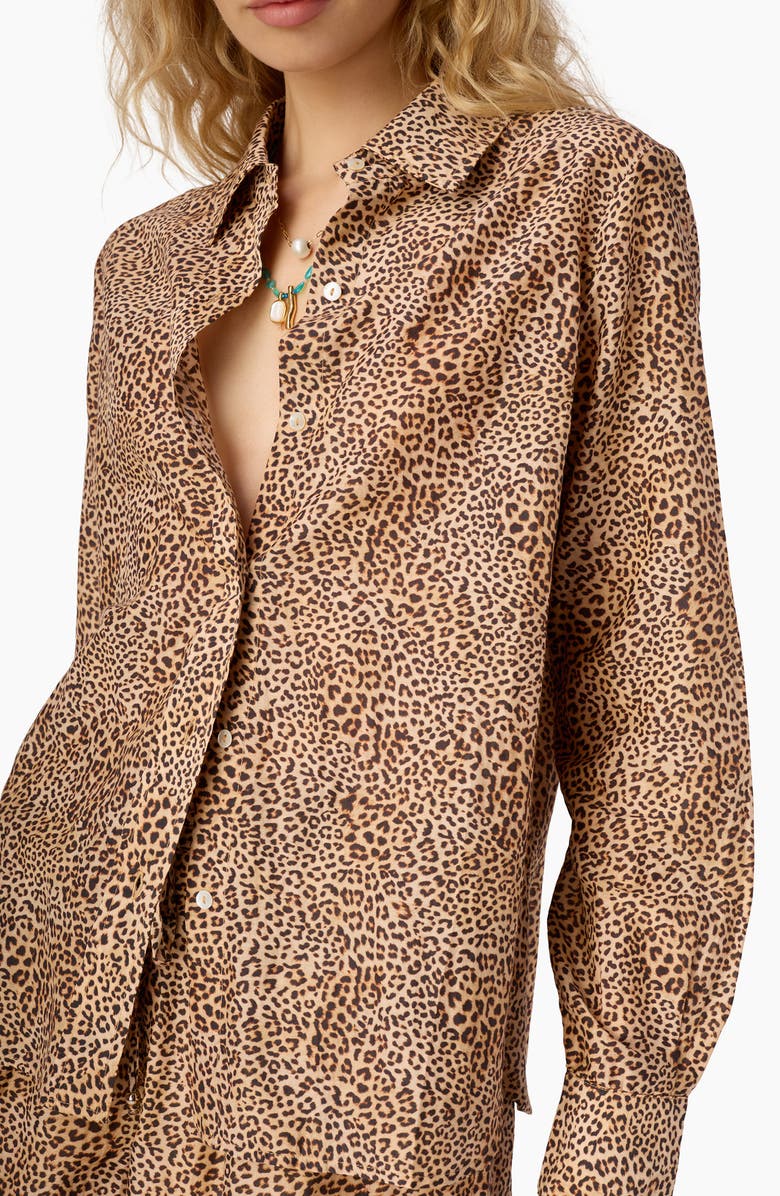 CAMI NYC Rafella Floral Cotton & Silk Button-Up Shirt, Alternate, color, Leopard