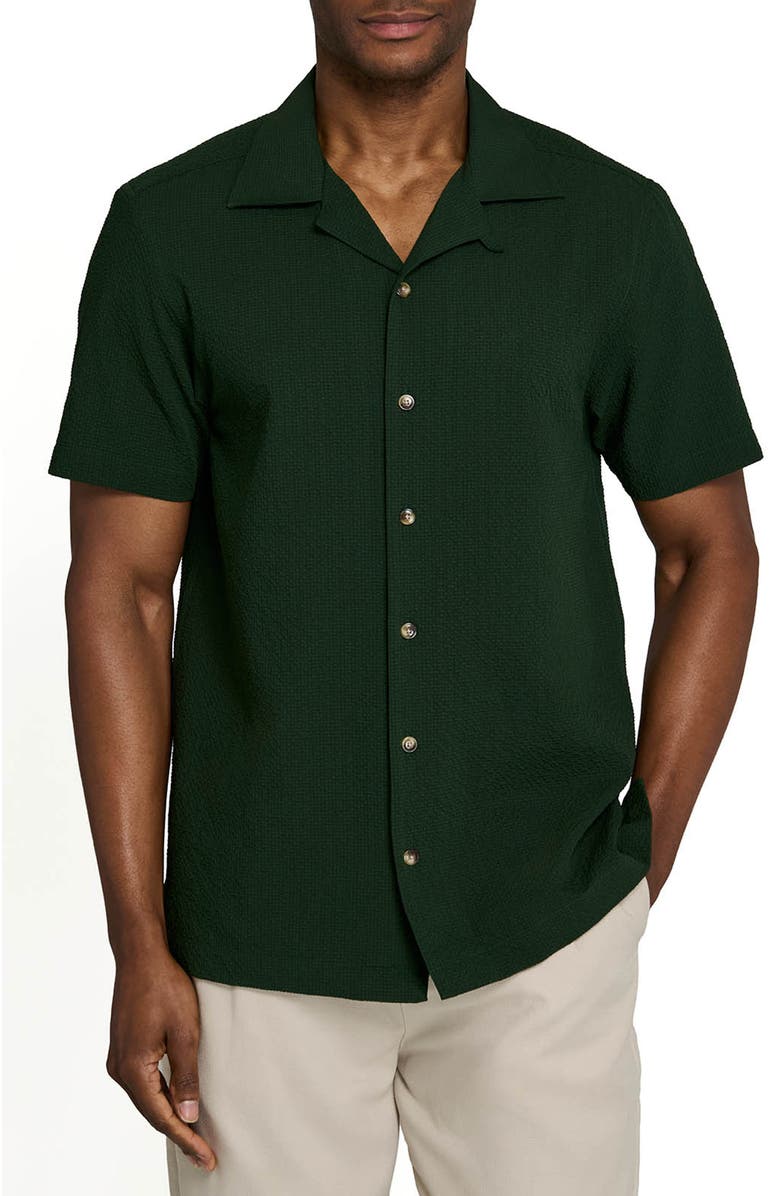 Brooklyn Brigade Solid Myrtle Short Sleeve Seersucker Camp Shirt, Main, color, Green