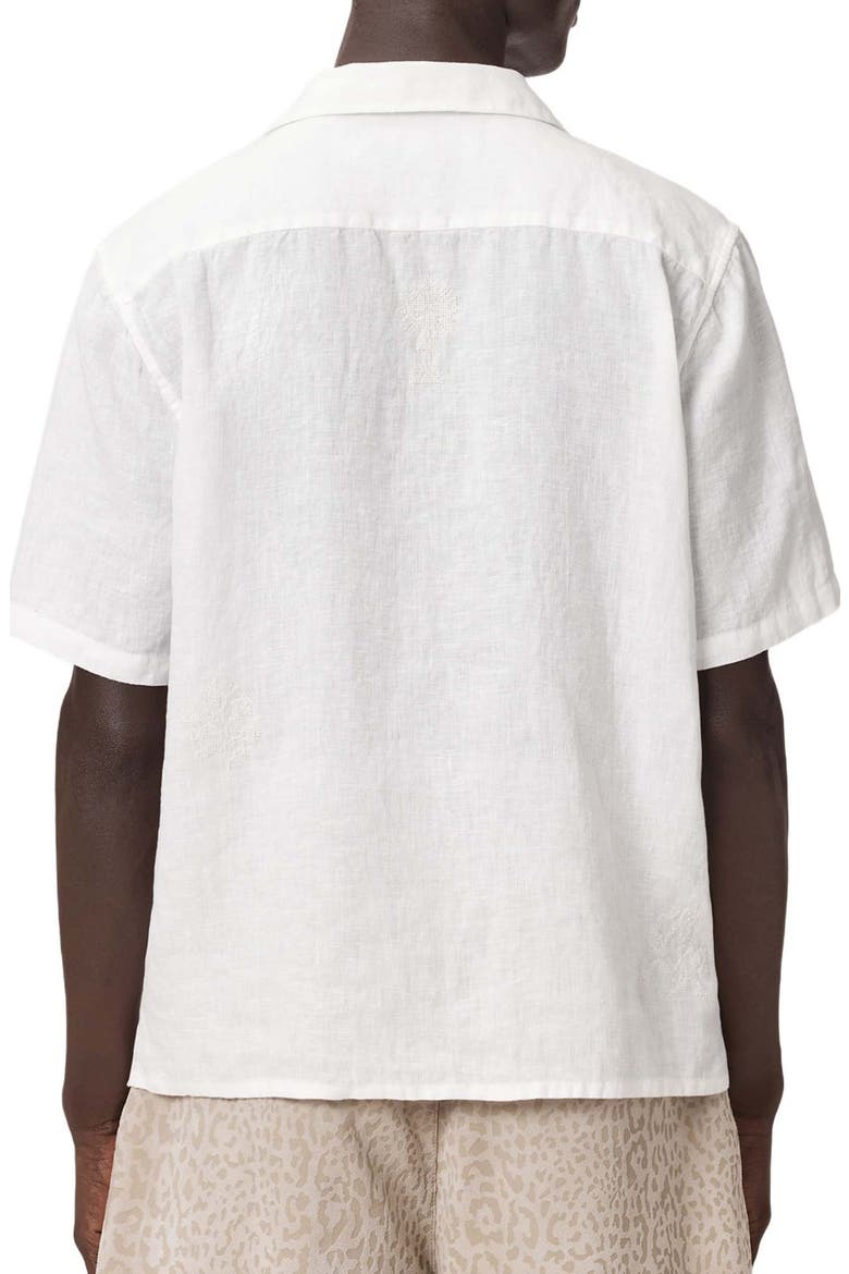 Sepal Embroidered Linen Camp Shirt, Alternate, color, WHITE
