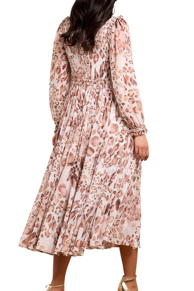 Leopard Chiffon Smocked Ballerina Dress, Alternate, color, Moonshine