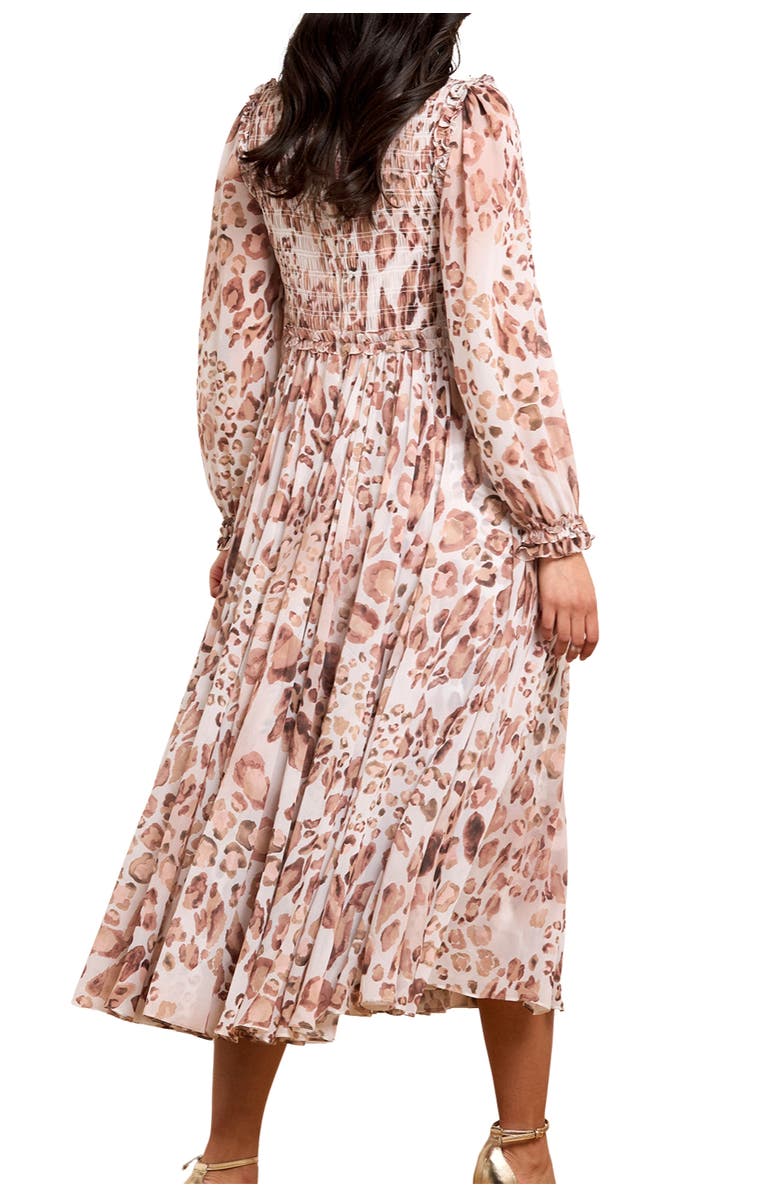 Needle & Thread Leopard Chiffon Smocked Ballerina Dress, Alternate, color, Moonshine