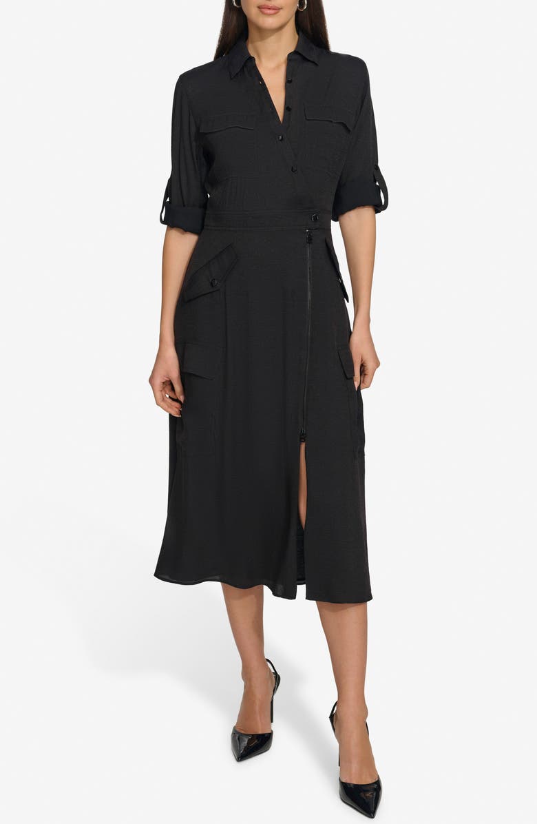 DKNY Cargo Midi Dress, Main, color, Black