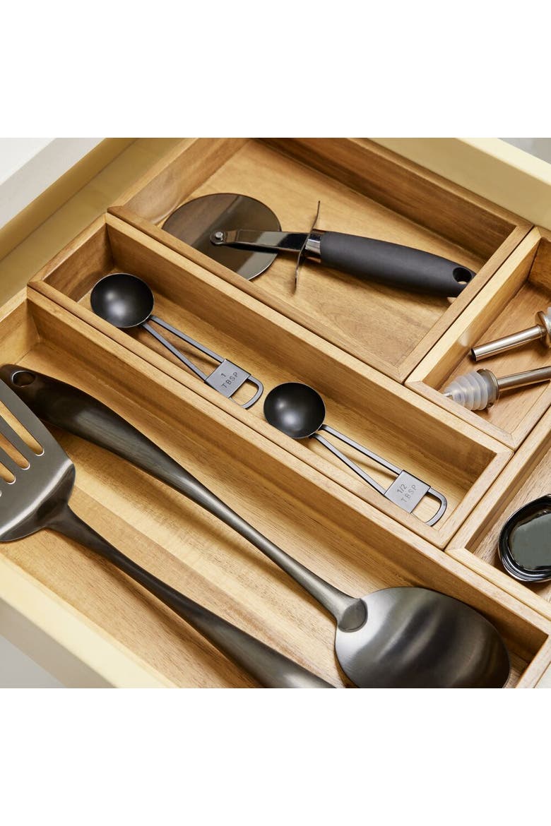 Acacia Wood Narrow Kitchen Drawer Organizer - Set of 3 - Natural, Alternate, color, Natural
